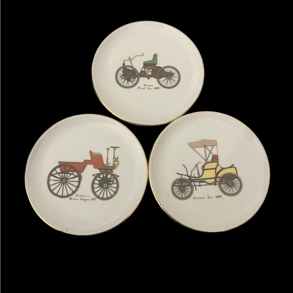 VTG Schumann Germany Set of 3 19th Century Antique Cars Coasters Mini Plates